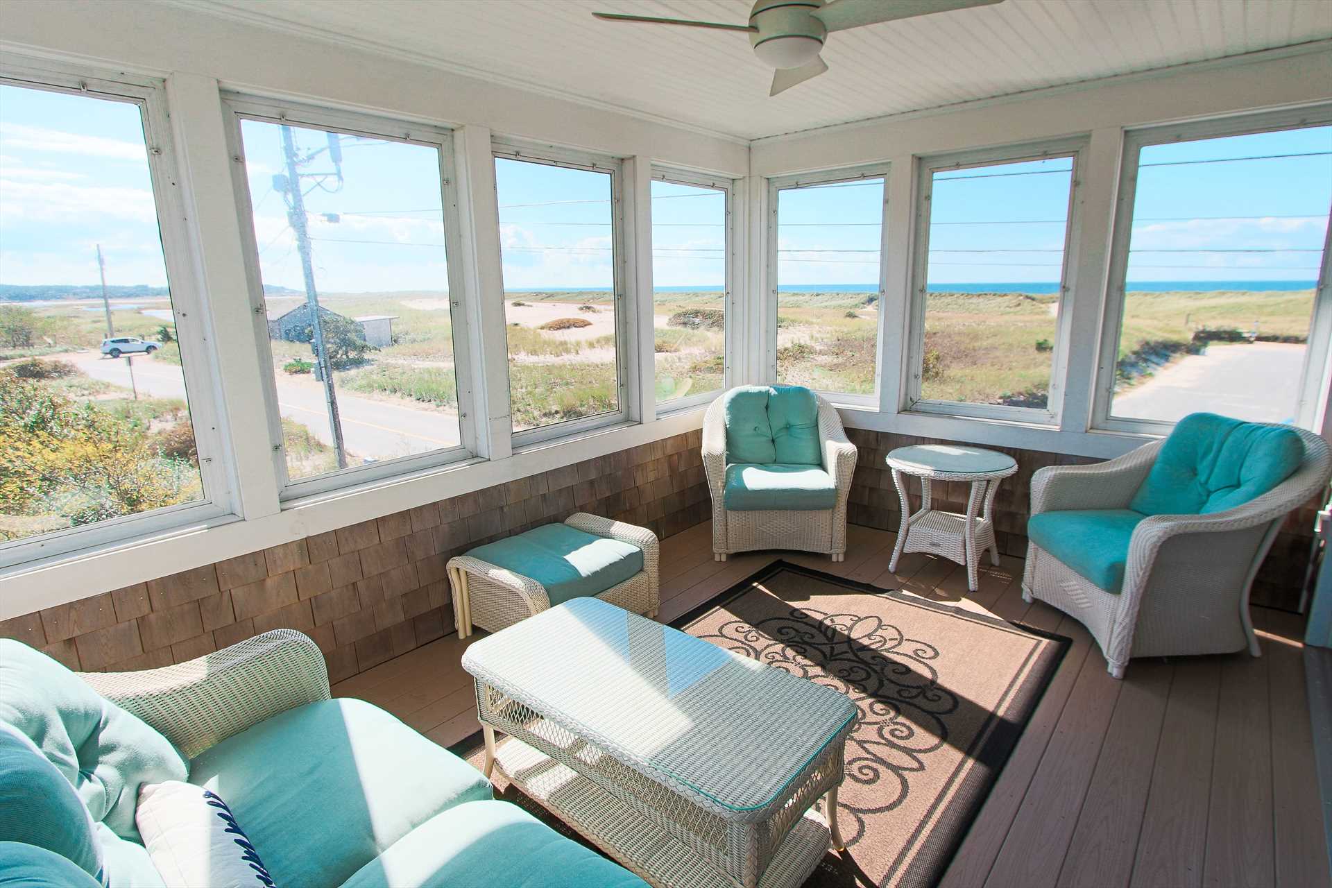 Screened in Porch with View of Cape Cod Bay