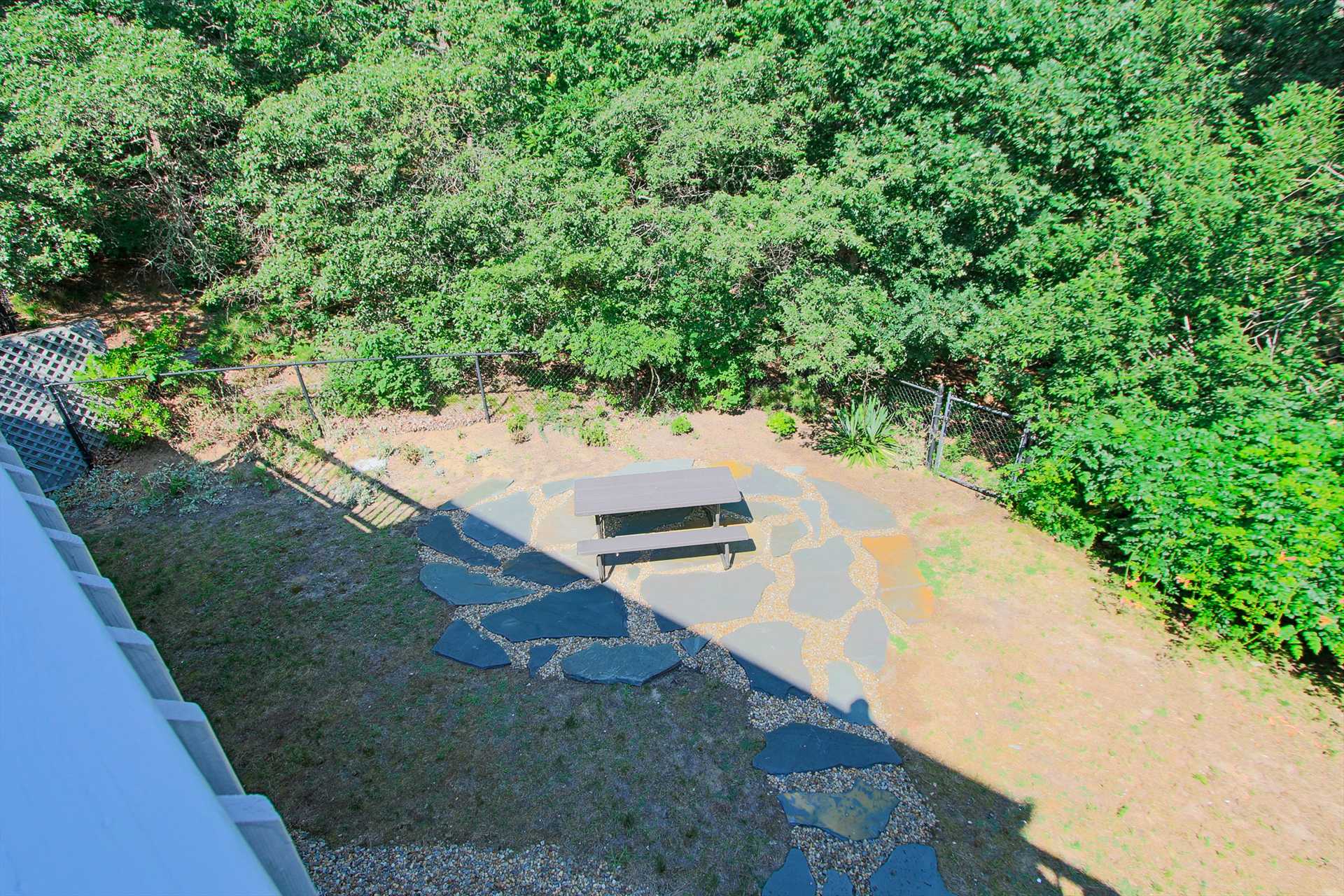 Patio area in Fenced in backyard