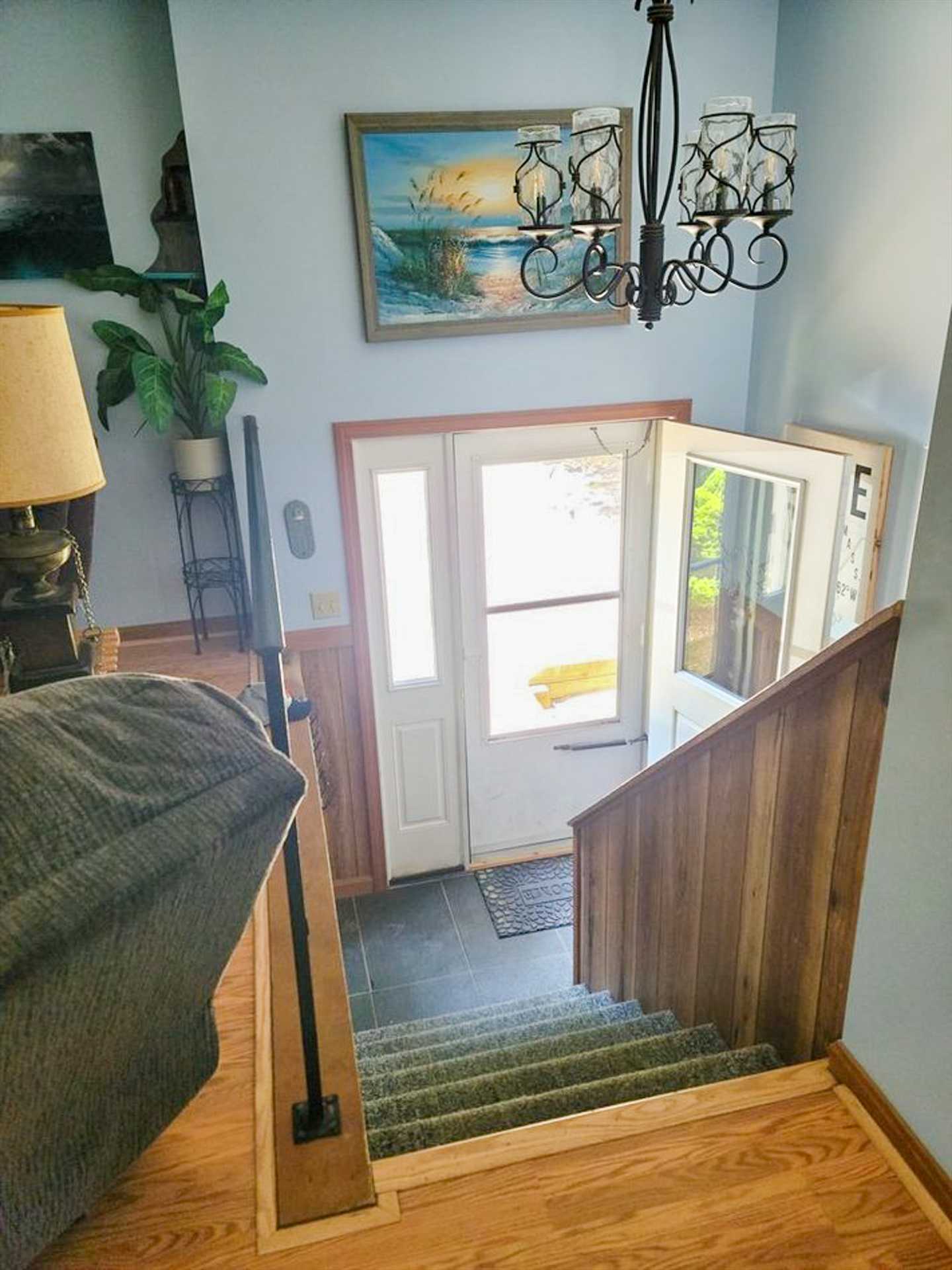 Stairs to Lower Level- Showing entrance. Split Level home